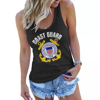 Womens US Coast Guard Proud Aunt With American Flag Women Flowy Tank - Seseable