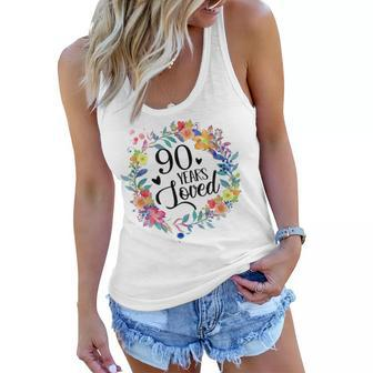 90 Years Loved 90Th Birthday Gift For Grandma 90 Years Old Women Flowy Tank | Mazezy
