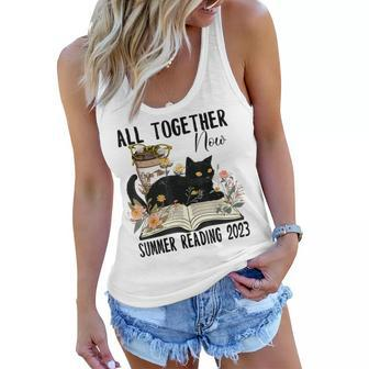 All Together Now Summer Reading 2023 Flower Cat Book Lover Women Flowy Tank - Thegiftio UK