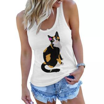 Calico Cat With Pink Flower Calico Mom Cat Lover Women Flowy Tank | Mazezy CA