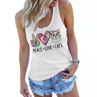 Cat Rescue Adopt A Cat Cat Mom Tie Dye Peace Love Cat Women Flowy Tank | Mazezy