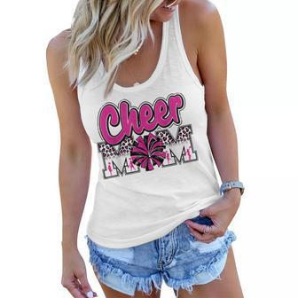 Cheer Mom Hot Pink Black Leopard Letters Cheer Pom Poms Women Flowy Tank | Mazezy