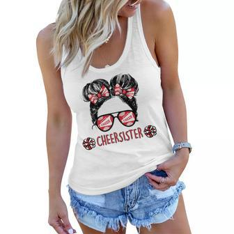 Cheer Sister Red Hair Bow Girl Women Flowy Tank | Mazezy