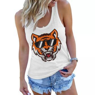 Cool Growling Mouth Open Bengal Tiger With Sunglasses Women Flowy Tank | Mazezy