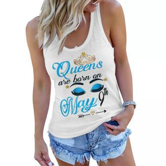 Cute Birthday Girl Queens Are Born On May 9Th Taurus Girl Gift For Womens Women Flowy Tank | Mazezy