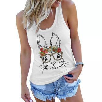 Cute Mom N Girls Easter Bunny With Glasses Leopard Print Gift For Womens Women Flowy Tank | Mazezy