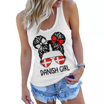 Danish Girl Messy Hair Denmark Pride Patriotic Womens Kids Women Flowy Tank | Mazezy