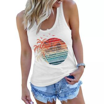 Exotic Flowers Coconut Palm Trees Retro Tropical Summer Women Flowy Tank - Seseable
