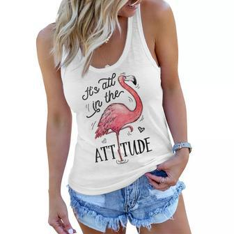 Flamingo Its All In The Attitude Funny Pink Bird Watercolor Women Flowy Tank | Mazezy
