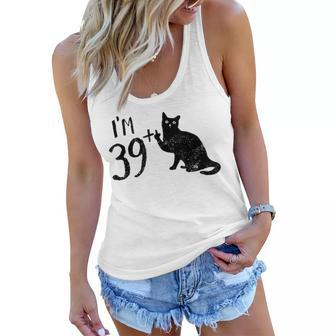 Funny Cat Im 39 Plus 1 Cat Mom 40Th Birthday Cat Lovers Women Flowy Tank - Seseable