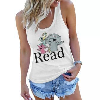 Funny Library Teacher Read Book Club Piggie Elephant Pigeons Women Flowy Tank - Thegiftio