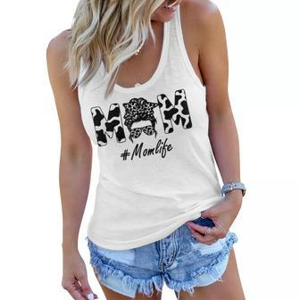 Funny Mom Life Cow Messy Bun Hair Glasses Mother Girl Gift For Womens Women Flowy Tank | Mazezy