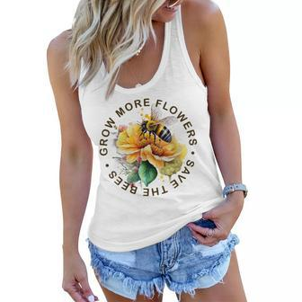 Grow More Flowers Save The Bees - Bee And Flower Graphic Women Flowy Tank - Thegiftio UK