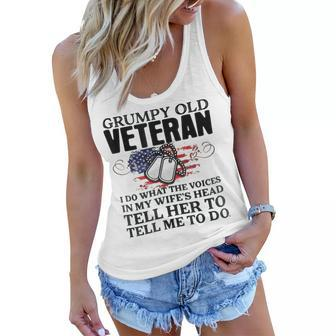 Grumpy Old Veteran I Do What The Voices In My Wifes Head Women Flowy Tank | Mazezy