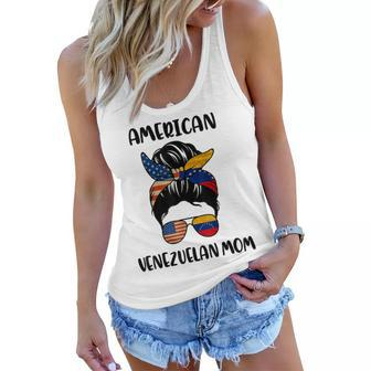 Half Venezuelan American Mom Messy Bun Flag Mothers Day Women Flowy Tank | Mazezy