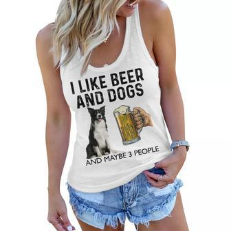 I Like Beer And Dogs And Maybe 3 People Border Collie Women Flowy Tank - Seseable