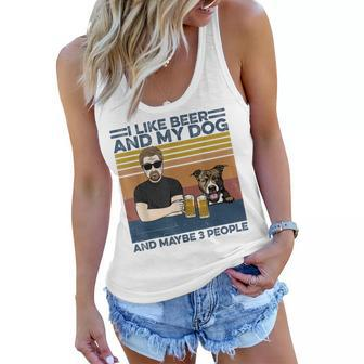 I Like Beer And My Dog And Maybe 3 People Pitbull Dog Lover Women Flowy Tank - Seseable