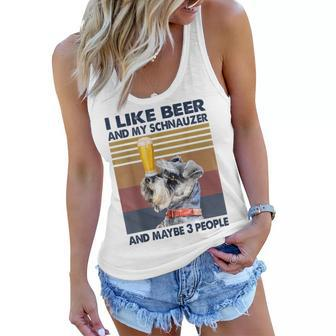 I Like Beer And My Schnauzer And Maybe 3 People Retro Style Women Flowy Tank - Seseable