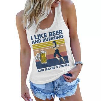 I Like Beer And Running And Maybe 3 People Retro Vintage Women Flowy Tank - Seseable