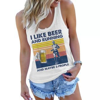 I Like Beer And Running And Maybe 3 People Vintage Gift Women Flowy Tank - Seseable