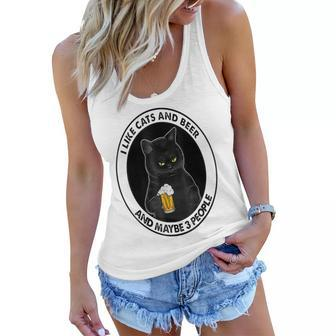 I Like Beer My Cat And Maybe 3 People Cat Lovers Women Flowy Tank - Seseable
