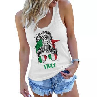 Italian Girl Messy Bun For Girl Italy Flag Women Italia Women Flowy Tank - Thegiftio UK