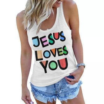 Jesus Loves You Strong Belief Faith Womens Girls Kids Church Women Flowy Tank - Seseable