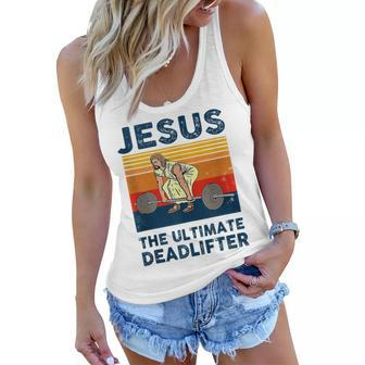 Jesus The Ultimate Deadlifter Funny Gym Bodybuliding Fitness Women Flowy Tank | Mazezy UK