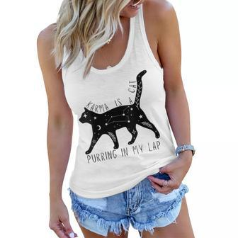 Karma Is A Cat Purring In My Lap Cat Lover Gift For Womens Women Flowy Tank - Thegiftio UK