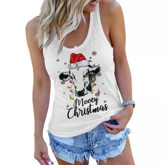 Mooey Christmas Santa Xmas Lights Funny Gifts For Cow Lover Women Flowy Tank | Mazezy
