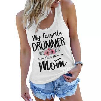 My Favorite Drummer Calls Me Mom Flowers Mothers Day Gift Women Flowy Tank - Thegiftio UK