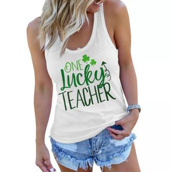 One Lucky Teacher Cute Educator St Patricks Day Shamrock Women Flowy Tank - Seseable