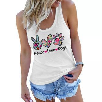 Peace Love Dogs Floral Dog Paw Dog Mom Cute Mothers Day Women Flowy Tank - Thegiftio UK