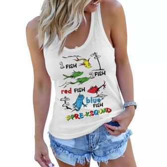 Prek Teacher Oh The Places One Two Red Blue Fish Reading Women Flowy Tank | Mazezy