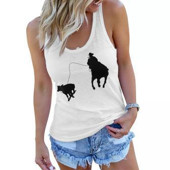 Silhouette Roping Rodeo Cowboy Calf Roper Horse Rider Lovers Women Flowy Tank | Mazezy