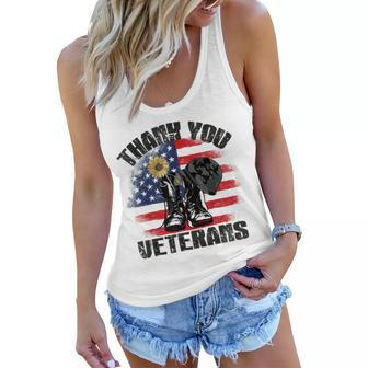 Vintage Thank You Veterans Combat Boots Flower Veterans Day V2 Women Flowy Tank - Seseable