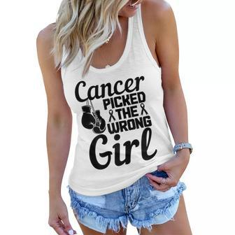 Womens Cancer Picked The Wrong Girl Breast Cancer Awareness Month Women Flowy Tank | Mazezy