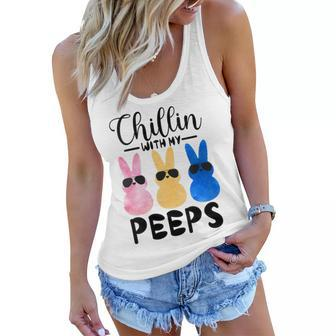 Womens Funny Chillin With My Peeps Easter Bunny Hangin With Peeps Women Flowy Tank | Mazezy