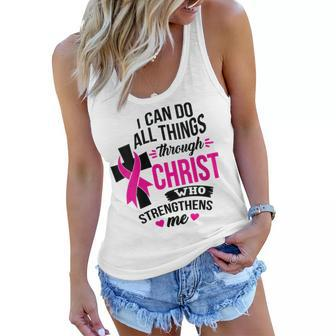 Womens I Can Do All Things Through Christ Breast Cancer Awareness Women Flowy Tank - Seseable