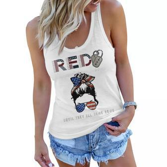 Womens On Friday We Wear Red Friday Military Support Troops Us Flag Women Flowy Tank - Seseable