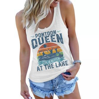 Womens Pontoon Queen Funny Boating Lake Pontooning Womens Boat Gift Women Flowy Tank - Seseable
