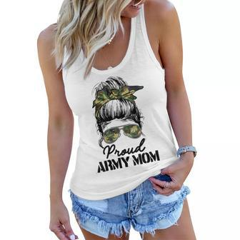Womens Proud Army Mom Camouflage Messy Bun Soldier Mothers Day Women Flowy Tank - Seseable