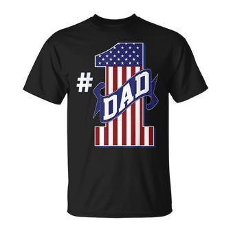 1 Dad Number One Dad Fathers Day American Flag Patriotic T-shirt - Thegiftio