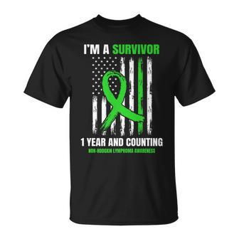 1 Year Cancer Free Non Hodgkins Lymphoma Survivor Usa Flag T-Shirt - Seseable