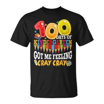 100 Days Of Kindergarten Got Me Feeling Cray Cray Teacher T-Shirt - Seseable