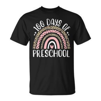100 Days Of Preschool Rainbow Leopard School Teacher Kids T-shirt - Seseable