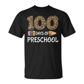 100 Days Of Preschool Teacher 100Th Day Of School Leopard T-shirt - Seseable
