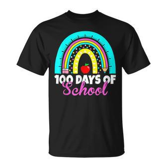 100 Days Of School Happy 100Th Day Of School Teacher Rainbow T-Shirt - Seseable