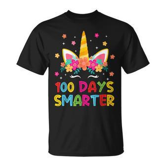 100 Days Of School Unicorn Girls Student 100 Days Smarter T-Shirt - Seseable