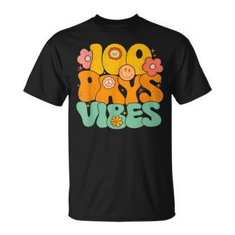 100 Days Of School Vibes 100Th Day Of School Retro Groovy T-shirt - Seseable